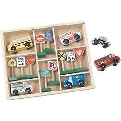MELISSA & DOUG DELUXE WOODEN VEHICLES & TRAFFIC SIGNS