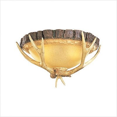 Great Lodge Flush Mount in Weathered Iron with Antler Accents