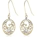 Yellow Gold Plated Sterling Silver Diamond Accent Floral Dangle Earrings