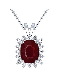 Platinum Cushion Cut Ruby And Round Diamond Pendant