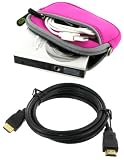 rooCASE Neoprene Sleeve (Magenta) Case and Mini-HDMI to HDMI Cable 1 Meter (3 Feet) for JVC PICSIO GC-FM1BVUS HD Camcorder Black Ice