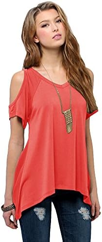LINDALANG Women's Vogue Shoulder Off Wide Hem Design Top Shirt Coral X-Large