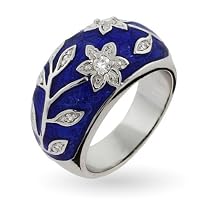Big Sale Royal Blue Enamel Ring with Vintage CZ Flower Design Size 7 (Sizes 5 6 7 8 9 Available)