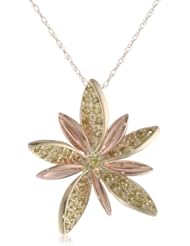 10k Yellow and Rose Gold Flower Yellow Diamond Pendant Necklace (1/5 cttw), 18"