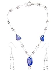 Faceted Lapis Lazuli Necklace with Earrings Set - Sterling Silver