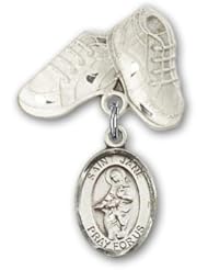 Sterling Silver Baby Badge with St. Jane of Valois Charm and Baby Boots Pin