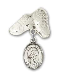 Sterling Silver Baby Badge with St. Jane of Valois Charm and Baby Boots Pin