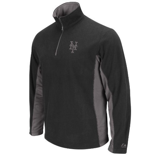 MLB Men's New York Mets Fast Athletic Long Sleeve 1/4 Zip Micro Chiller Fleece, Black/Storm Gray, XX-Large