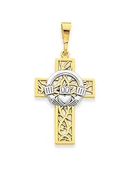 14k Gold Two-tone Claddagh Cross Pendant