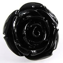 35mm black coral carved rose flower pendant bead S3