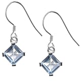 Sterling Silver 6mm Asscher-Cut Cornflower-Blue Glass Diamond-Shaped Drop Earrings