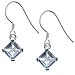 Sterling Silver 6mm Asscher-Cut Cornflower-Blue Glass Diamond-Shaped Drop Earrings
