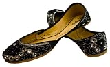 FREE ANKLET with Starlite Ladies / women Beaded & Diamante Black Leather Khussa Fashion Shoes / Pumps