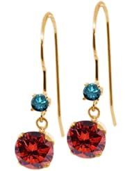 1.23 Ct Round Cognac Red Diamond Blue Diamond 14K Yellow Gold Earrings