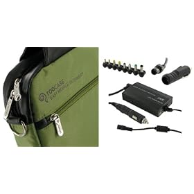 rooCase 4n1 Combo - Toshiba Mini NB205-N312/BL 10.1-Inch Netbook Carrying Bag with AC and DC Adapter Charger Home / Car / Airplane - Travel Pro Series Green