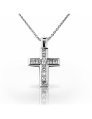 Platinum Lovely Square Diamond Cross Pendant. 1 CTW
