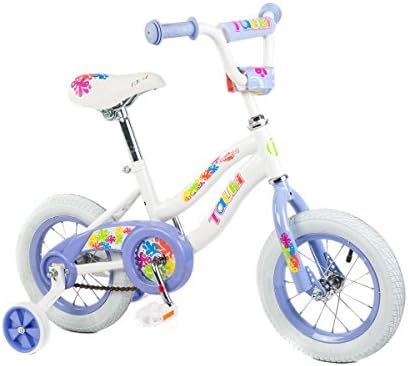 Tauki™ 12 Inch Girl Bike with Removable Training Wheels, Kid Bike for Girls, Kid's Gift, Purple Flower Bike, for 2-5 Years Old