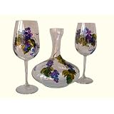 Click here to buy ArtisanStreets Bordeaux Italian Crystal Wine Set. Includes Decanter with Two Glasses. On Each Piece Features Grapevine in Shades of Purple & Blue Trimmed with Green Leaves. Signed By Artisan. Hand Painted Made To Order. by ArtisanStreet.