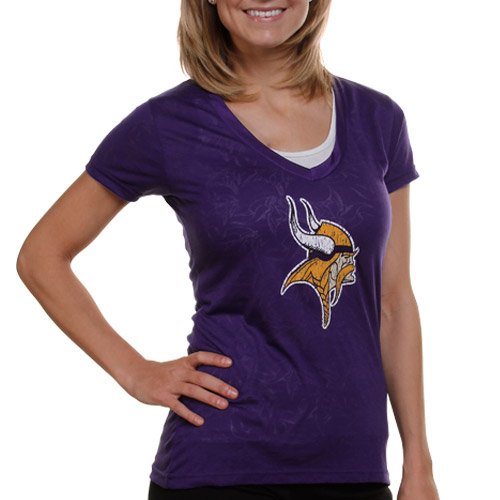 Reebok Minnesota Vikings Ladies Sizzle Burnout V-Neck Premium T-Shirt - Purple (Small)