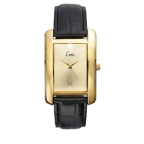 Limit 5254.01 Gold Plated Men's Date Dial Leather Strap Watch