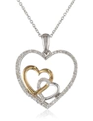 18k Gold Plated Sterling Silver Diamond Triple Heart Pendant Necklace (1/4 Cttw, I-J Color, I2-I3 Clarity), 18"