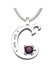 Sterling Silver Letter C - June Alexandrite Birthstone 18 Inch Necklace