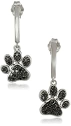 Sterling Silver and Black Diamond Dog Paw Earrings (3/8 cttw)