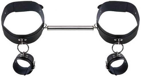 Adjustable Buckle Thigh & Wrist Cuffs Connected with O-Ring Shackled with Small Spreader Bar Bondage Restraint Kit J1894# by Bellesense