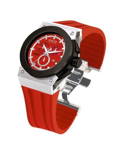 Invicta Akula Reserve 5283 Chronograph Sapphire Coated Mineral Red Dial Two Tone Black Plating Rubber Band Men Watch
