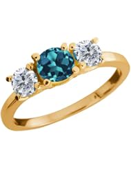 1.09 Ct Round London Blue Topaz G/H Diamond 18K Yellow Gold Ring
