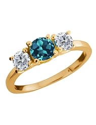 1.09 Ct Round London Blue Topaz G/H Diamond 18K Yellow Gold Ring
