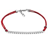 Tressa Sterling Silver .925 Stamp Hypoallergenic Colorless White Cubic Zirconia Red Double Rope Bracelet