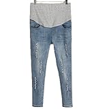 Linyuan ファッション Pregnancy Clothes Slim Fit Prop Belly パンツ Pants Maternity Cropped Denim Pants 3012-2