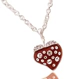 Big Bling Red Strawberry Heart Necklace -- 22" Matte Silver Finished Chain