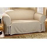 Satin Stripe Sofa Slipcover - Stone