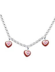 Unicornj Sterling Silver Childrens Necklace with Red and Pink Heart Charms