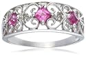 9ct White Gold AMR305363 Ladies 0.02ct Diamond & Created Pink Sapphire Ring
