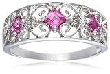Image of 9ct White Gold AMR305363 Ladies 0.02ct Diamond & Created Pink Sapphire Ring