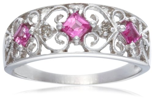 9ct White Gold AMR305363 Ladies 0.02ct Diamond & Created Pink Sapphire Ring