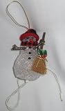 Lighted Snowman Clear Plastic Ornament with Broom & Red Hat 4 Inches Tall