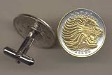 Gorgeous 2-Toned 24k Gold on Sterling Silver World Coin Cufflinks - Ethiopia 25 cent Lion (U.S. nickel size)