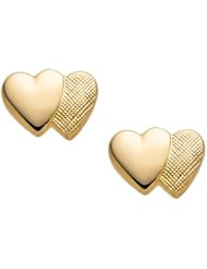 Childs Double Heart Engraved Earrings in 14K Yellow Gold