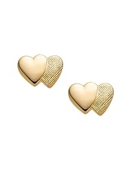 Childs Double Heart Engraved Earrings in 14K Yellow Gold