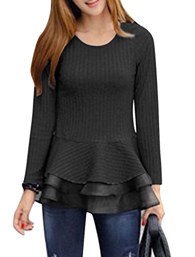 Allegra K Woman Organza Panel Ruffled Layered Hem Textured Peplum Top