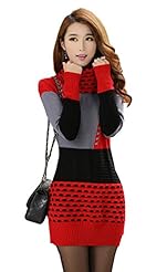 High-Neck Turtleneck Long Sleeves Sweater Wool Winter Illusion  Dress