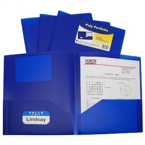 C-Line Two-Pocket Heavyweight Poly Portfolio, For Letter Size Papers, Includes Business Card Slot, 1 Case of 25 Portfolios, Blue (33955)