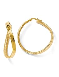 14k Yellow gold Leslies Polished and Satin Twisted Hoop Earrings