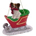 PAPILLON Black Dog rides on a SLEIGH Christmas Ornament SLD47B