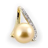 South Sea Golden Pearl Pendant with Diamond in 14K Yellow Gold
