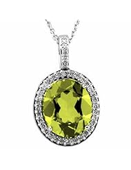 14K White Gold Oval Cut Peridot and Diamond Pendant -- LIFETIME WARRANTY